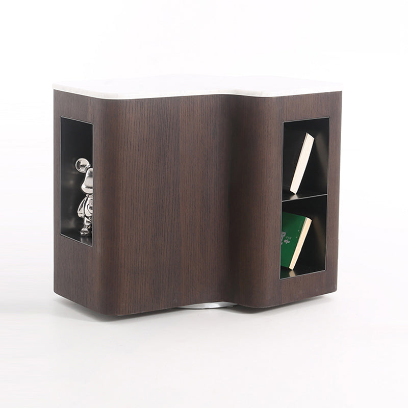 Contemporary Creative Marble S-Curve Bedside Table - Rotating 2 Drawers Nightstand For Bedroom