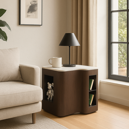Contemporary Creative Marble S-Curve Bedside Table - Rotating 2 Drawers Nightstand For Bedroom