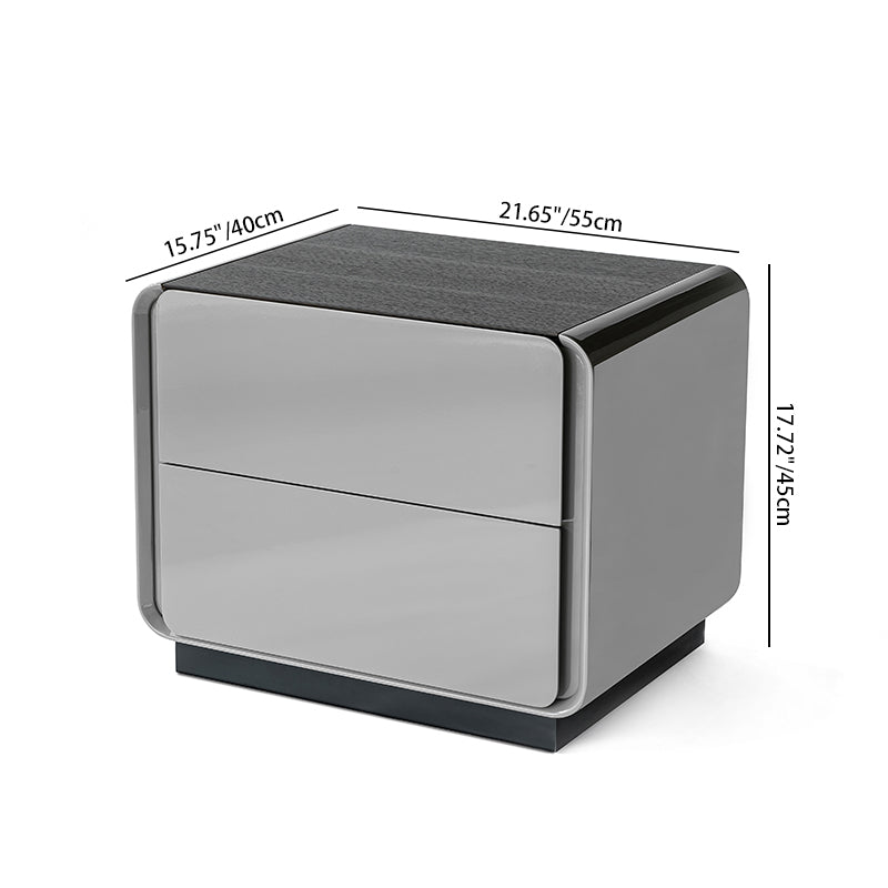 Contemporary Rounded Corners Solid Multilayer Wood Bedside Table - 2 Drawers Nightstand For Bedroom