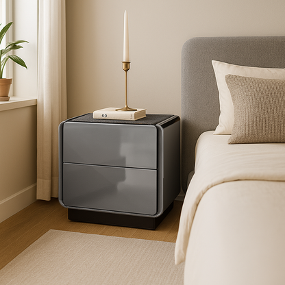 Contemporary Rounded Corners Solid Multilayer Wood Bedside Table - 2 Drawers Nightstand For Bedroom