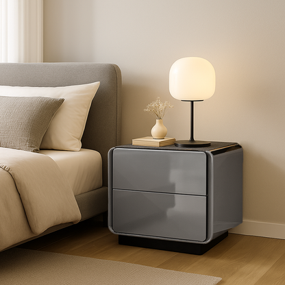 Contemporary Rounded Corners Solid Multilayer Wood Bedside Table - 2 Drawers Nightstand For Bedroom