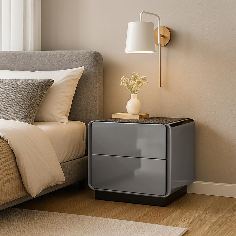 Contemporary Rounded Corners Solid Multilayer Wood Bedside Table - 2 Drawers Nightstand For Bedroom