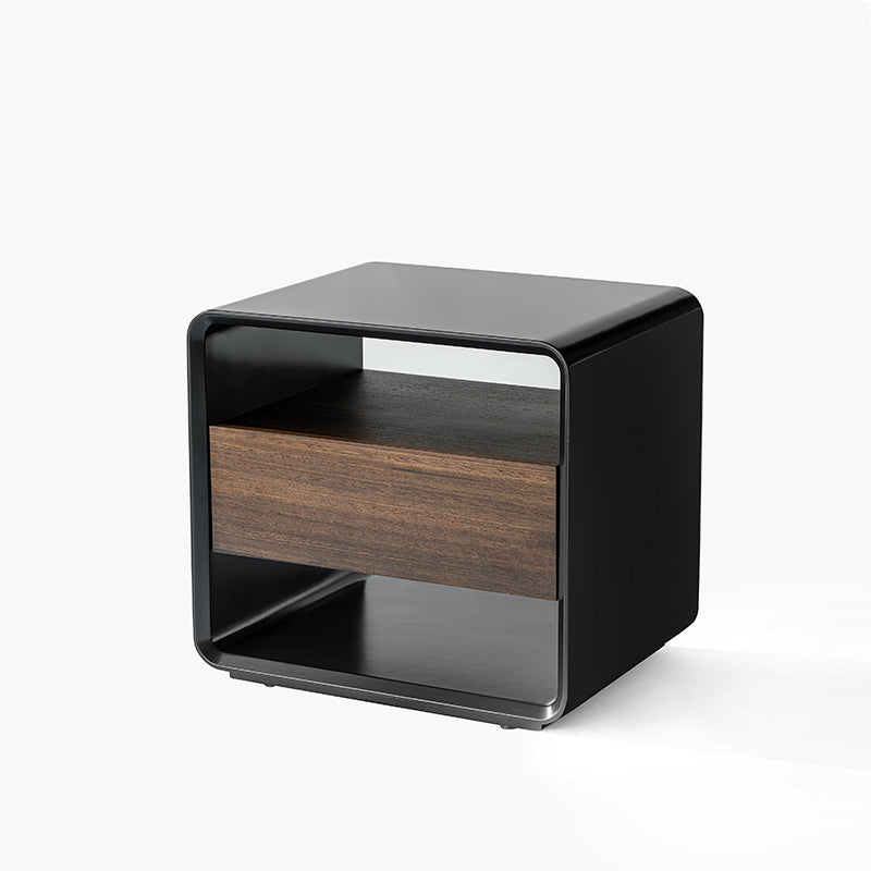 Traditional Vintage Rounded-Edge Square Bedside Table - 1 Drawer Nightstand For Bedroom