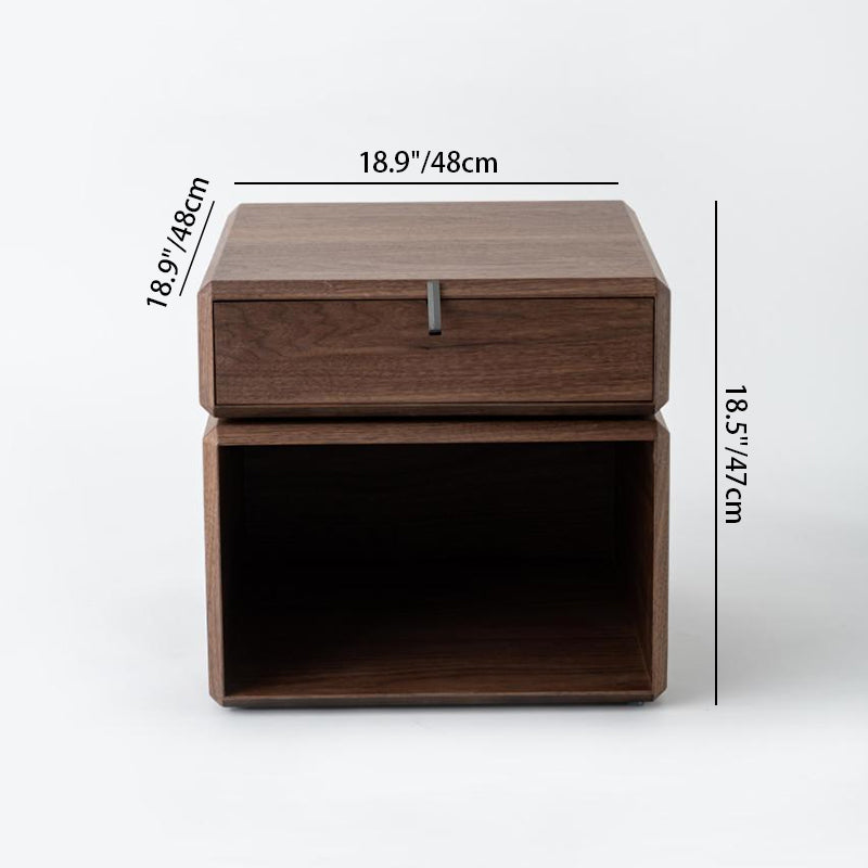 Traditional Chinese Clean Geometry Veneered Plywood Bedside Table - 1 Drawer Nightstand For Bedroom