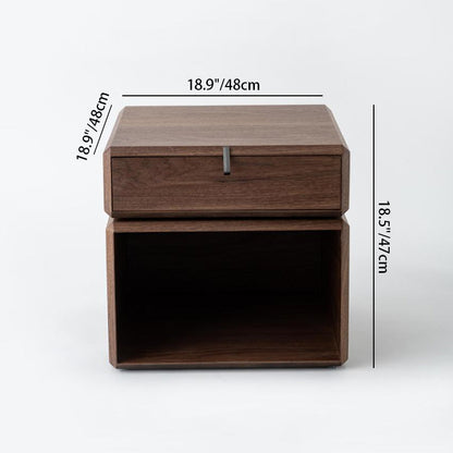 Traditional Chinese Clean Geometry Veneered Plywood Bedside Table - 1 Drawer Nightstand For Bedroom