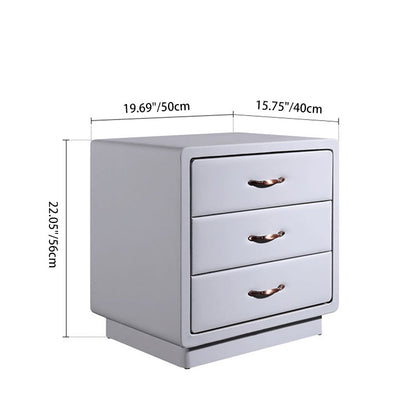 Modern Soft Ivory Faux Leather Bedside Cabinet - Gold Metal Pulls Nightstand With 3 Drawers For Bedroom