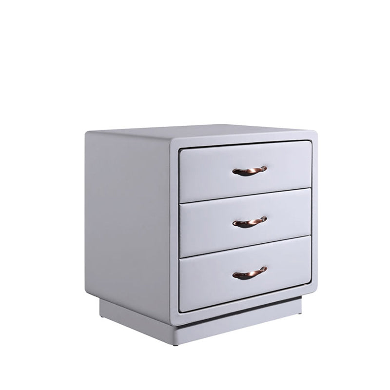 Modern Soft Ivory Faux Leather Bedside Cabinet - Gold Metal Pulls Nightstand With 3 Drawers For Bedroom