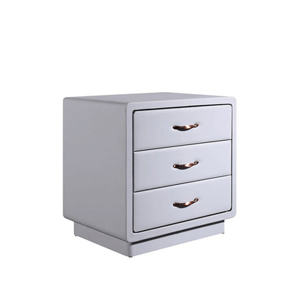 Modern Soft Ivory Faux Leather Bedside Cabinet - Gold Metal Pulls Nightstand With 3 Drawers For Bedroom