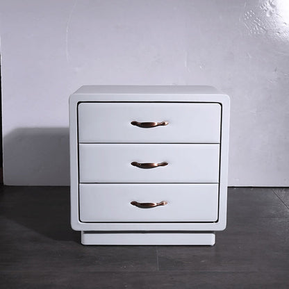 Modern Soft Ivory Faux Leather Bedside Cabinet - Gold Metal Pulls Nightstand With 3 Drawers For Bedroom