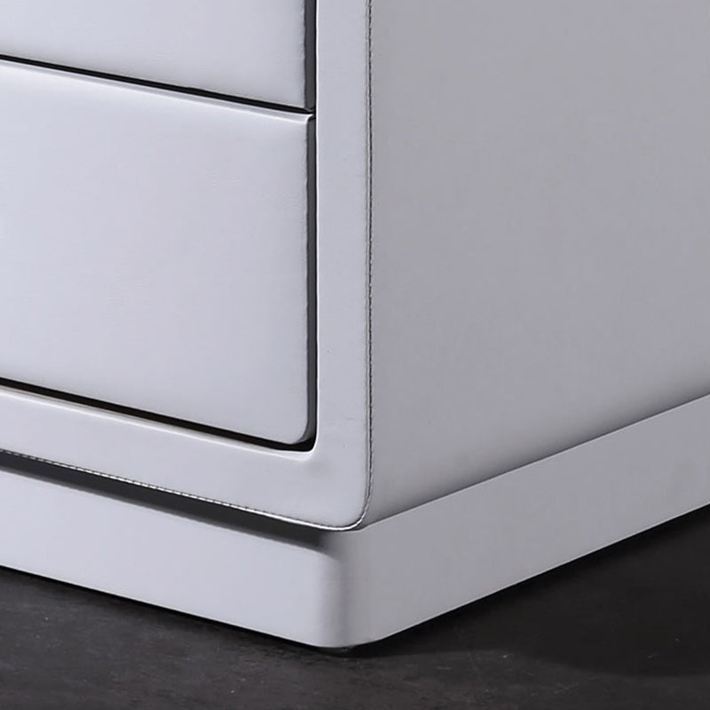 Modern Soft Ivory Faux Leather Bedside Cabinet - Gold Metal Pulls Nightstand With 3 Drawers For Bedroom