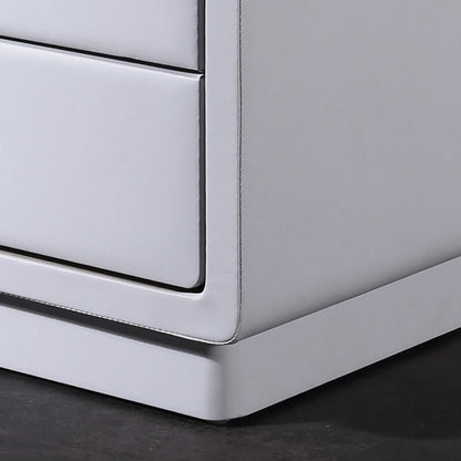 Modern Soft Ivory Faux Leather Bedside Cabinet - Gold Metal Pulls Nightstand With 3 Drawers For Bedroom