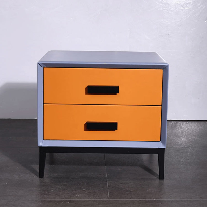 Contemporary Creative Faux Leather Nightstand With 2 Drawers - Square Soft Bedside Cabinet For Bedroom