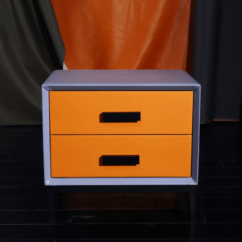 Contemporary Creative Faux Leather Nightstand With 2 Drawers - Square Soft Bedside Cabinet For Bedroom
