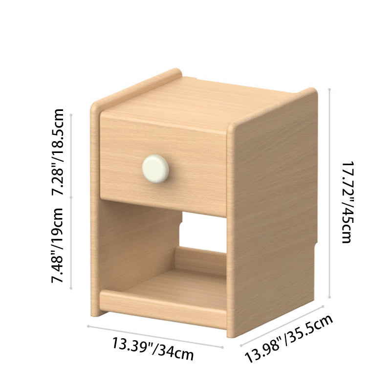 Eco-Friendly Kids Bedside Table - Traditional Japanese Beech Wood Multi-Layer Storage Nightstand 1-Drawer For Bedroom