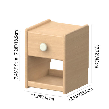 Eco-Friendly Kids Bedside Table - Traditional Japanese Beech Wood Multi-Layer Storage Nightstand 1-Drawer For Bedroom