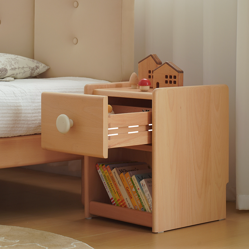 Eco-Friendly Kids Bedside Table - Traditional Japanese Beech Wood Multi-Layer Storage Nightstand 1-Drawer For Bedroom