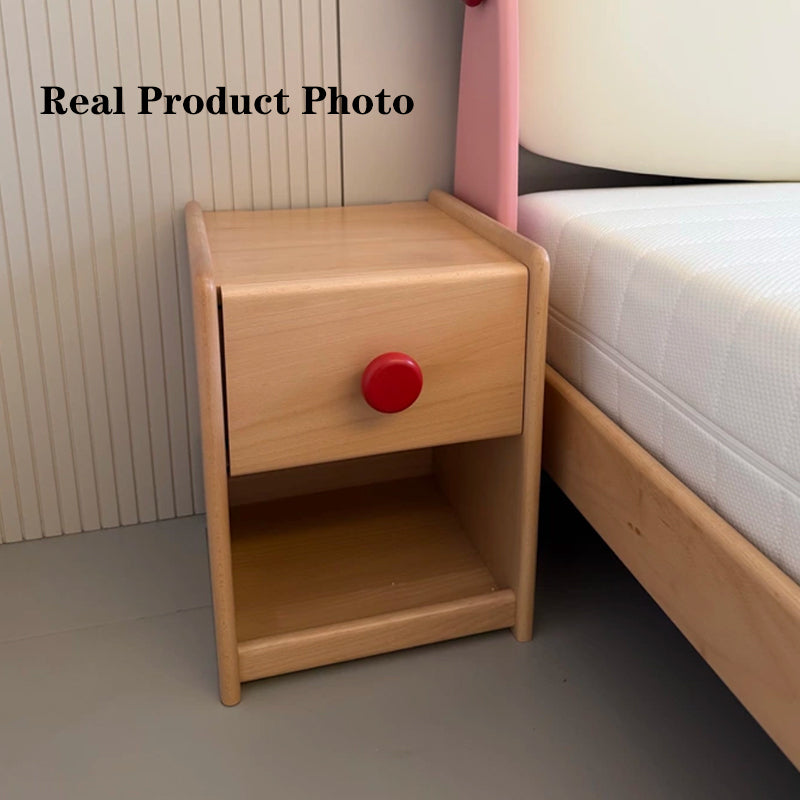 Eco-Friendly Kids Bedside Table - Traditional Japanese Beech Wood Multi-Layer Storage Nightstand 1-Drawer For Bedroom