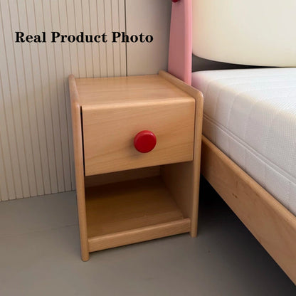 Eco-Friendly Kids Bedside Table - Traditional Japanese Beech Wood Multi-Layer Storage Nightstand 1-Drawer For Bedroom