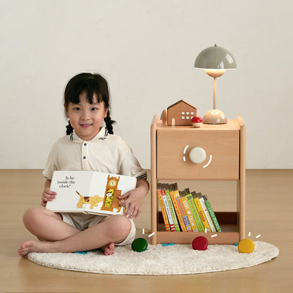 Eco-Friendly Kids Bedside Table - Traditional Japanese Beech Wood Multi-Layer Storage Nightstand 1-Drawer For Bedroom