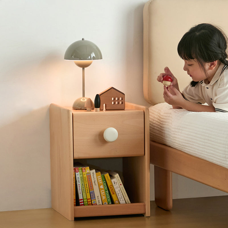 Eco-Friendly Kids Bedside Table - Traditional Japanese Beech Wood Multi-Layer Storage Nightstand 1-Drawer For Bedroom