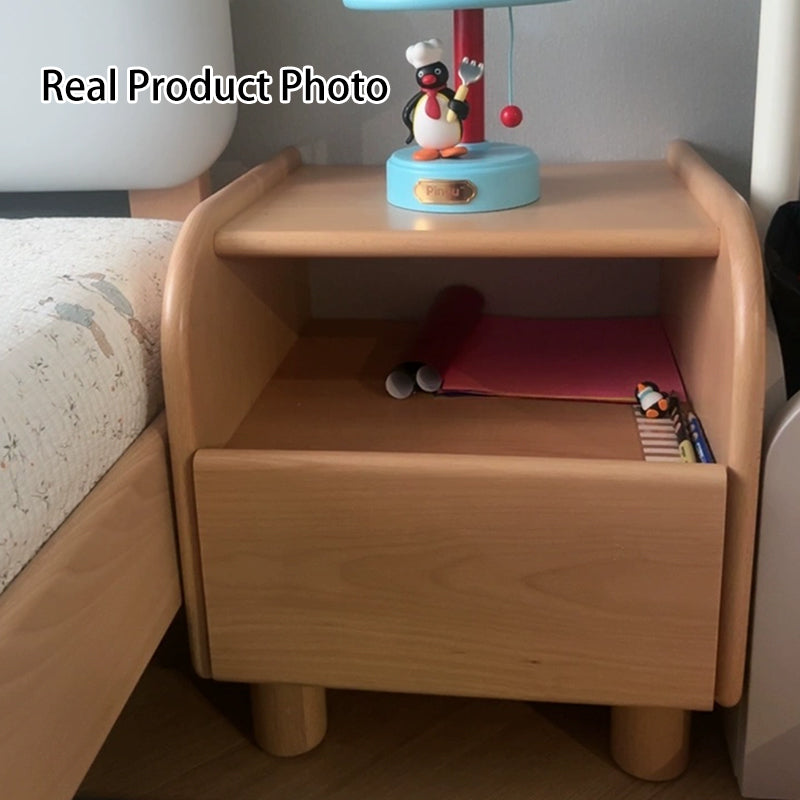 Premium Minimalist Kids Bedside Cabinet - Sturdy Beech Wood & Heavy-Duty Drawer Slides Nightstand 1-Drawer For Bedroom