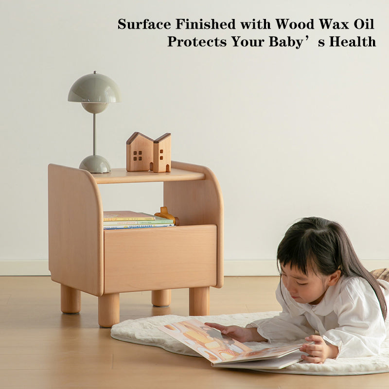 Premium Minimalist Kids Bedside Cabinet - Sturdy Beech Wood & Heavy-Duty Drawer Slides Nightstand 1-Drawer For Bedroom