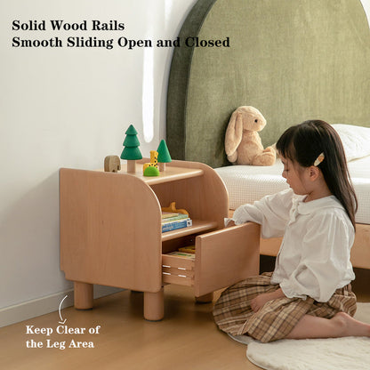 Premium Minimalist Kids Bedside Cabinet - Sturdy Beech Wood & Heavy-Duty Drawer Slides Nightstand 1-Drawer For Bedroom