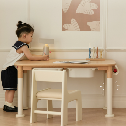 Minimalist Beech Wood Kids Play Table - Adjustable Height & Rounded Edge Safety Design Desk For Study