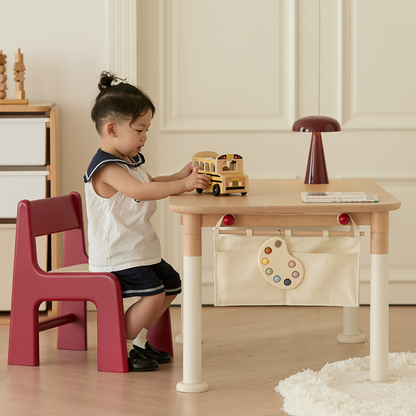 Minimalist Beech Wood Kids Play Table - Adjustable Height & Rounded Edge Safety Design Desk For Study
