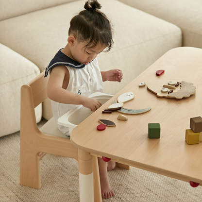 Minimalist Beech Wood Kids Play Table - Adjustable Height & Rounded Edge Safety Design Desk For Study