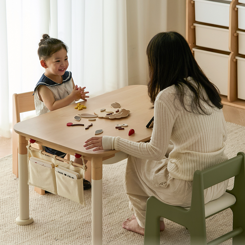 Minimalist Beech Wood Kids Play Table - Adjustable Height & Rounded Edge Safety Design Desk For Study