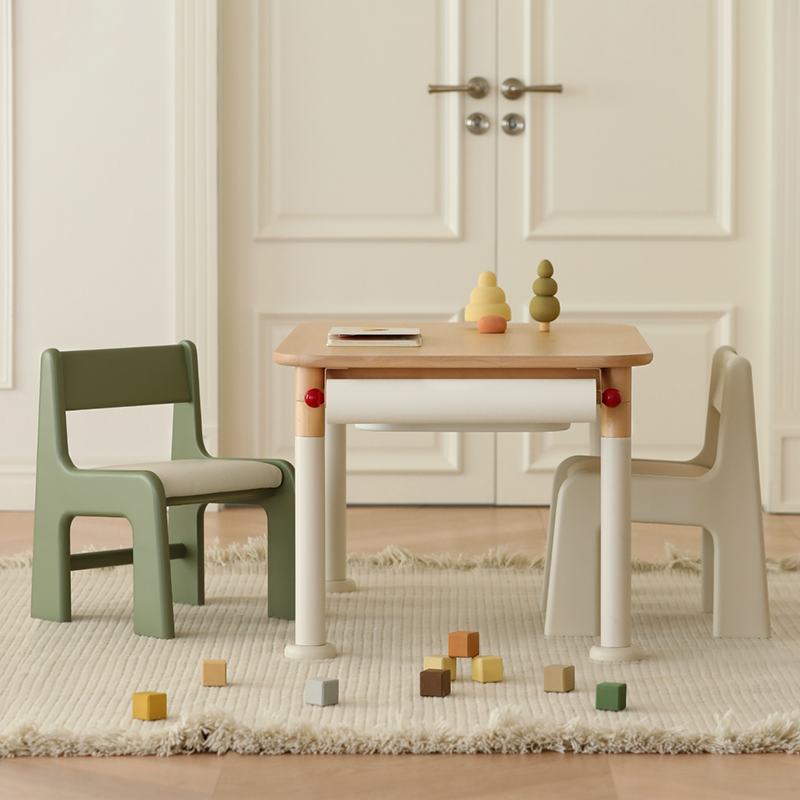 Minimalist Beech Wood Kids Play Table - Adjustable Height & Rounded Edge Safety Design Desk For Study