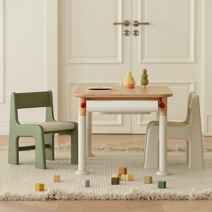 Minimalist Beech Wood Kids Play Table - Adjustable Height & Rounded Edge Safety Design Desk For Study