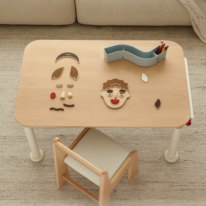 Minimalist Beech Wood Kids Play Table - Adjustable Height & Rounded Edge Safety Design Desk For Study