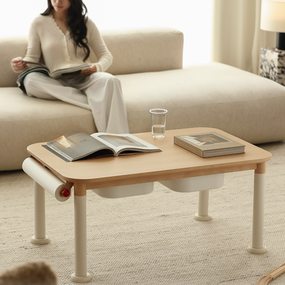 Minimalist Beech Wood Kids Play Table - Adjustable Height & Rounded Edge Safety Design Desk For Study