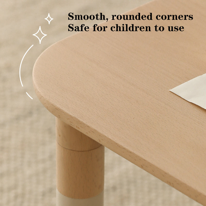 Minimalist Beech Wood Kids Play Table - Adjustable Height & Rounded Edge Safety Design Desk For Study