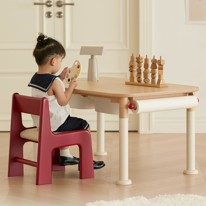 Minimalist Beech Wood Kids Play Table - Adjustable Height & Rounded Edge Safety Design Desk For Study