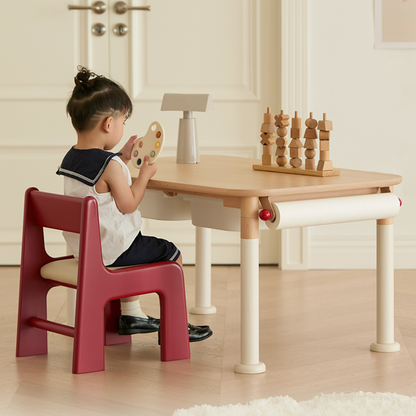 Minimalist Beech Wood Kids Play Table - Adjustable Height & Rounded Edge Safety Design Desk For Study