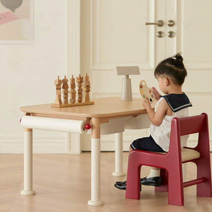 Minimalist Beech Wood Kids Play Table - Adjustable Height & Rounded Edge Safety Design Desk For Study