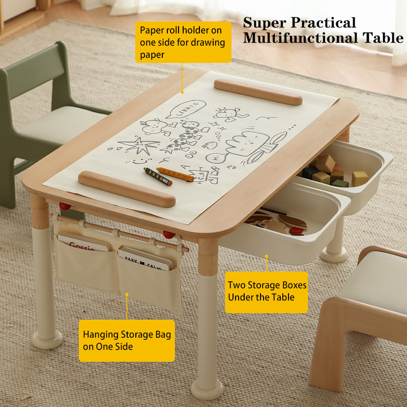 Minimalist Beech Wood Kids Play Table - Adjustable Height & Rounded Edge Safety Design Desk For Study