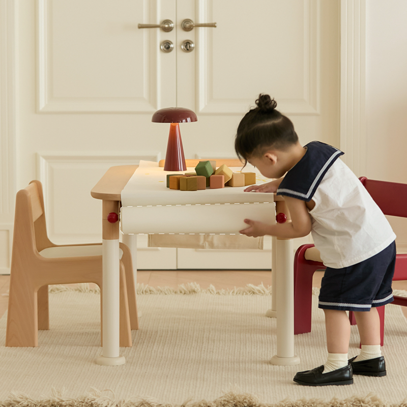 Minimalist Beech Wood Kids Play Table - Adjustable Height & Rounded Edge Safety Design Desk For Study