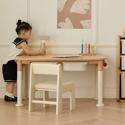 Minimalist Beech Wood Kids Play Table - Adjustable Height & Rounded Edge Safety Design Desk For Study