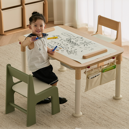 Minimalist Beech Wood Kids Play Table - Adjustable Height & Rounded Edge Safety Design Desk For Study
