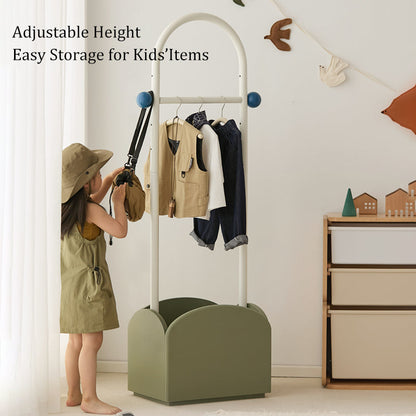 Space-Saving Kids Wardrobe Stand - Adjustable Carbon Steel Frame & Beech Wood Base Hall Tree For Entryway & Hallway