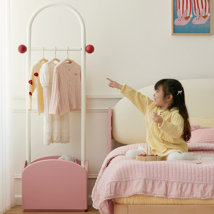 Space-Saving Kids Wardrobe Stand - Adjustable Carbon Steel Frame & Beech Wood Base Hall Tree For Entryway & Hallway