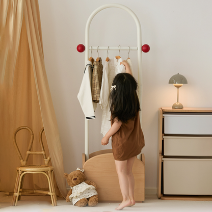 Space-Saving Kids Wardrobe Stand - Adjustable Carbon Steel Frame & Beech Wood Base Hall Tree For Entryway & Hallway