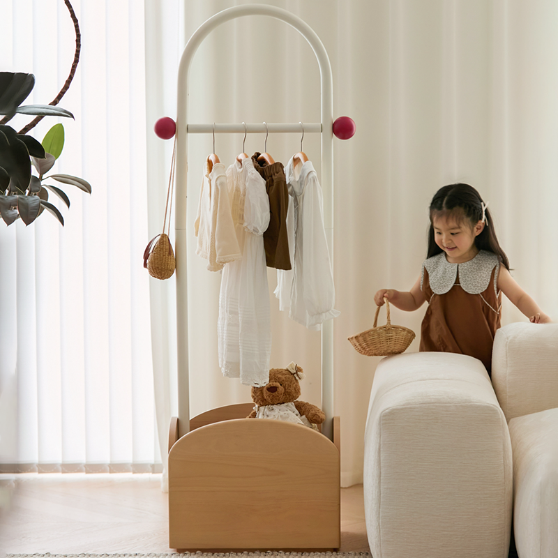 Space-Saving Kids Wardrobe Stand - Adjustable Carbon Steel Frame & Beech Wood Base Hall Tree For Entryway & Hallway