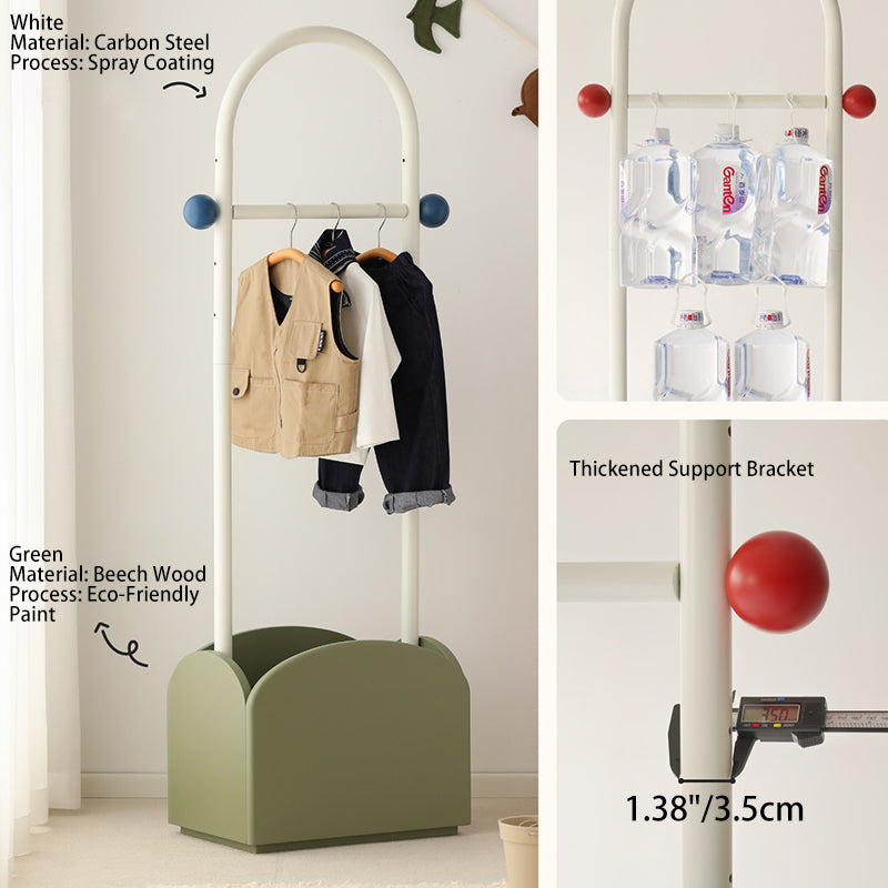 Space-Saving Kids Wardrobe Stand - Adjustable Carbon Steel Frame & Beech Wood Base Hall Tree For Entryway & Hallway