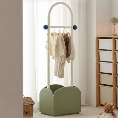 Space-Saving Kids Wardrobe Stand - Adjustable Carbon Steel Frame & Beech Wood Base Hall Tree For Entryway & Hallway