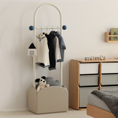 Space-Saving Kids Wardrobe Stand - Adjustable Carbon Steel Frame & Beech Wood Base Hall Tree For Entryway & Hallway